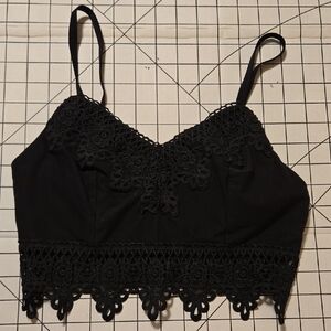 Black Embroidered Lace Cropped Cami Top Small: B